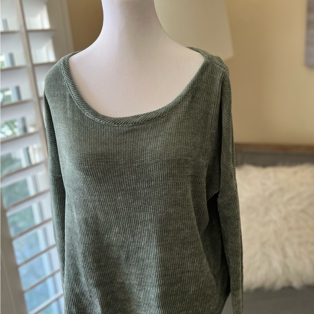Sage Green Ribbed Knit Sweater - Picture 2 of 5